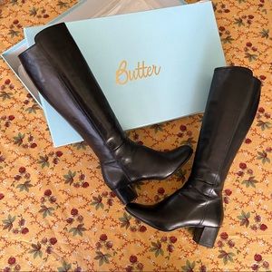 Italian leather knee high black boots